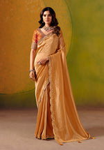 Thumbnail for Monjolika Fashion Peach Embroidered Silk Blend Saree - Distacart