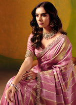 Thumbnail for Monjolika Fashion Onion Pink Embroidered Jacquard Saree - Distacart