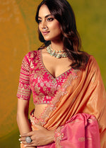 Thumbnail for Monjolika Fashion Rani Pink & Peach Embroidered Silk Blend Saree - Distacart
