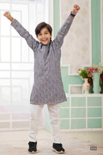 Thumbnail for Raivat Ethnic Art Silk Embroidery Work Kids Kurta Pajama In Grey Colour - Distacart