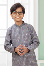 Thumbnail for Raivat Ethnic Art Silk Embroidery Work Kids Kurta Pajama In Grey Colour - Distacart
