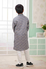 Thumbnail for Raivat Ethnic Art Silk Embroidery Work Kids Kurta Pajama In Grey Colour - Distacart