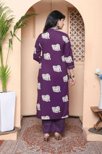 Thumbnail for Miravan Womens Purple Printed Kurta With Palazzo - Distacart