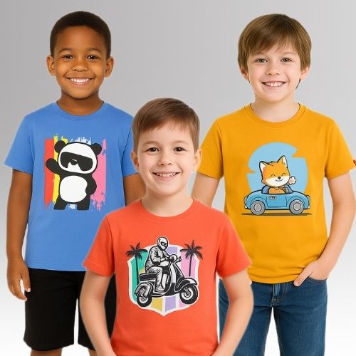 Chilins Round Neck Printed Super Combed Cotton T-shirt (Pack of 3)