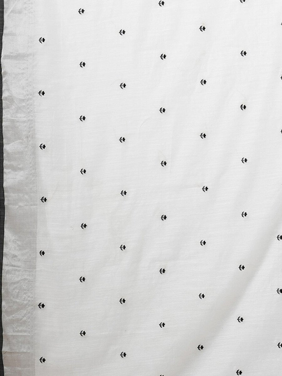Anouk White & Black Floral Printed Zari Silk Cotton Saree - Distacart