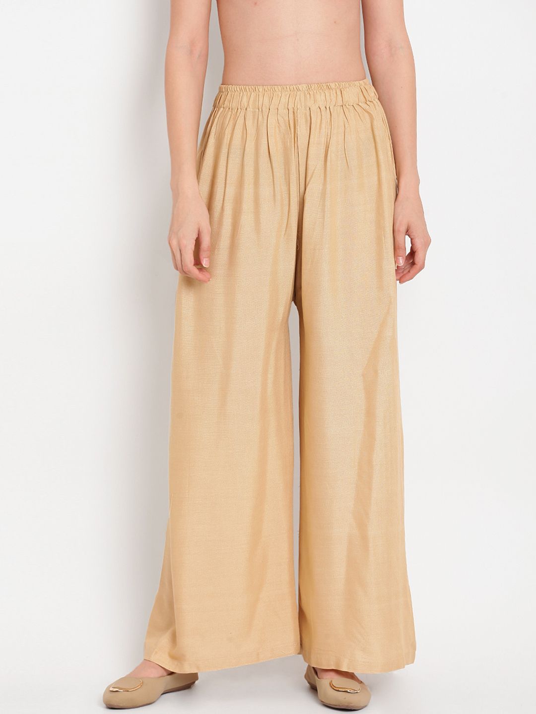 TAG 7 Women Beige Solid Straight Palazzos - Distacart