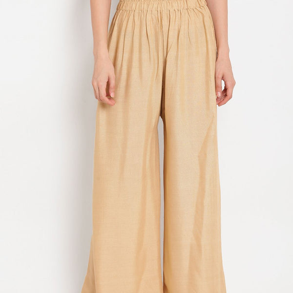 TAG 7 Women Beige Solid Straight Palazzos - Distacart