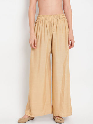 TAG 7 Women Beige Solid Straight Palazzos