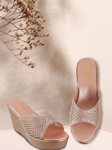 Metro Gold-Toned Embellished Wedge Sandals