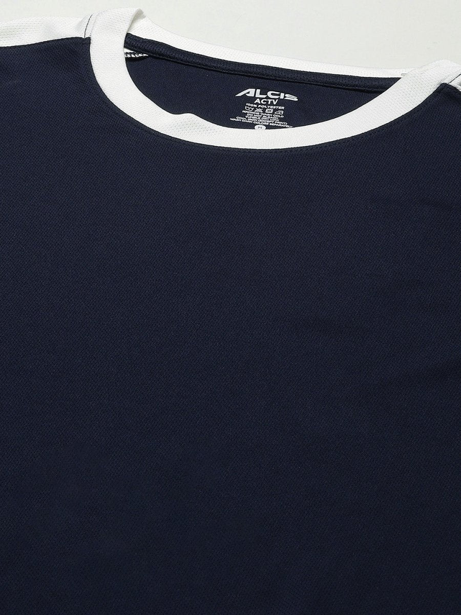 Alcis Men Navy Blue Solid Slim Fit T-shirt - Distacart