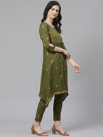 Thumbnail for ADA Women Green & Yellow Chikankari Embroidered Sustainable Handloom Kurta with Trousers - Distacart