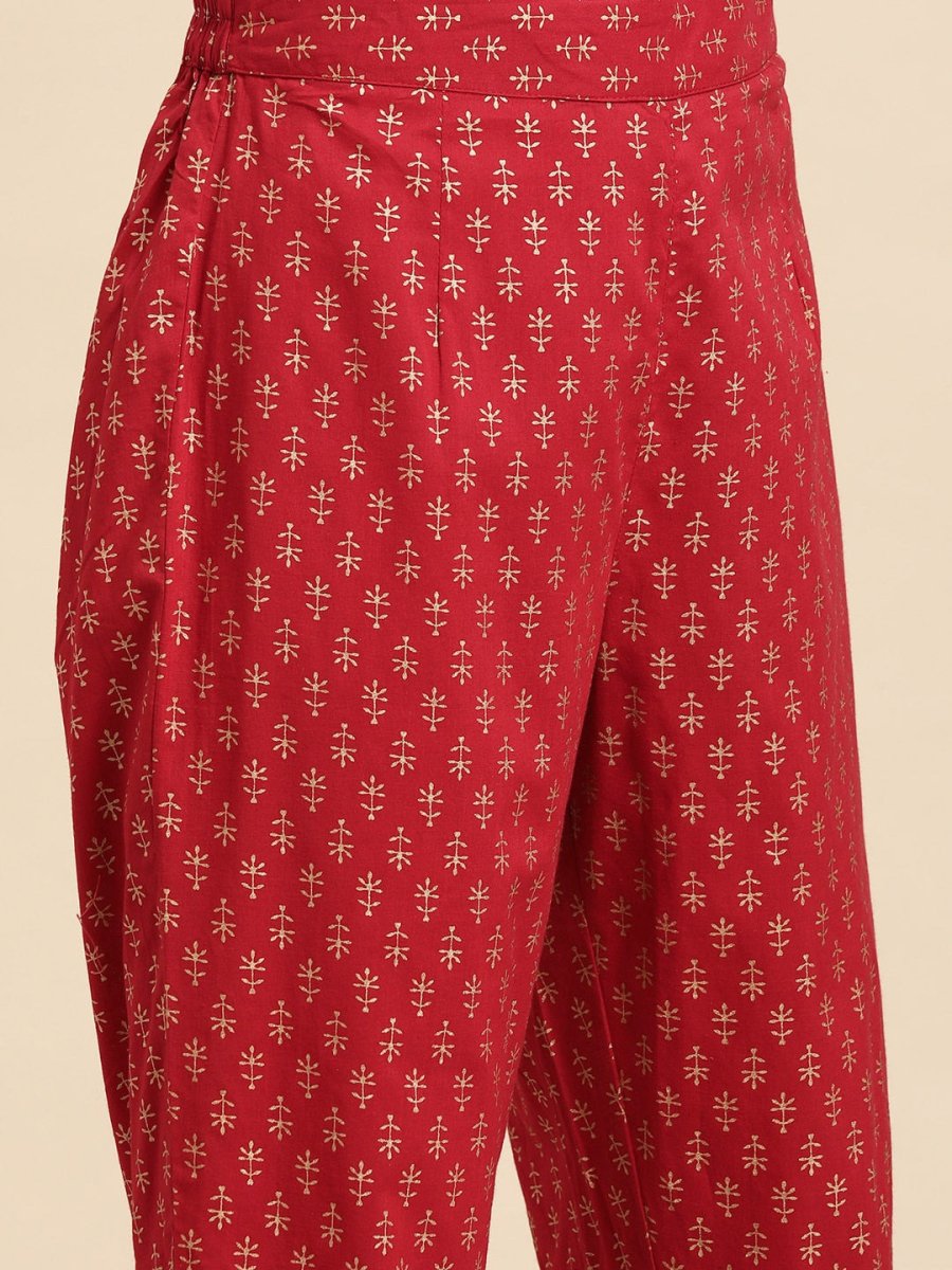 All About You Women Motifs Yoke Design A-Line Kurta with Trousers - Distacart