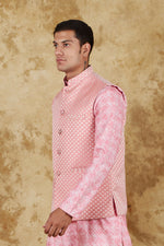 Thumbnail for Bluesaanchi Men's Jacquard Pink Waistcoat - Distacart