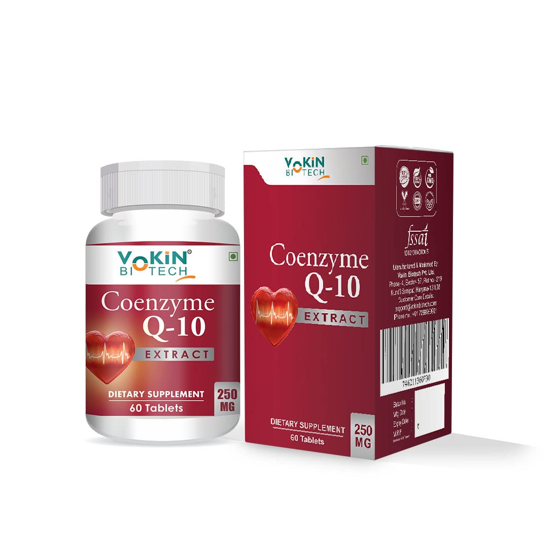 Vokin Biotech Natural Coenzyme Q-10 Rich in Antioxidant, Support Heart Health & Boosts Energy 250 mg (60 Tablets)