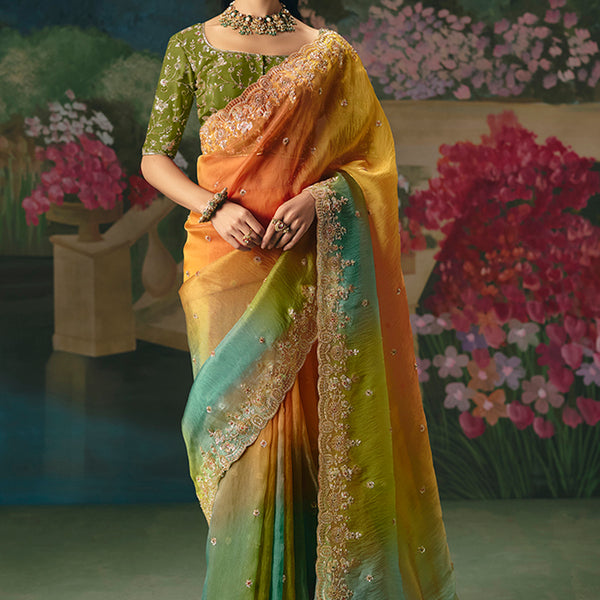 Monjolika Fashion Fancy Fabric Embroidered Saree in Multicolor - Distacart