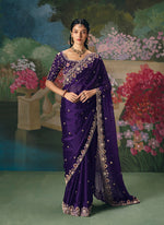 Thumbnail for Monjolika Fashion Fancy Fabric Embroidered Saree in Purple - Distacart
