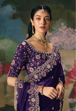 Thumbnail for Monjolika Fashion Fancy Fabric Embroidered Saree in Purple - Distacart