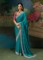 Thumbnail for Monjolika Fashion Fancy Fabric Embroidered Saree in Aqua Blue - Distacart