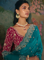Thumbnail for Monjolika Fashion Fancy Fabric Embroidered Saree in Aqua Blue - Distacart