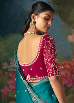 Thumbnail for Monjolika Fashion Fancy Fabric Embroidered Saree in Aqua Blue - Distacart