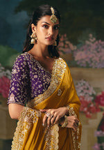 Thumbnail for Monjolika Fashion Fancy Fabric Embroidered Saree in Mustard - Distacart