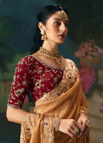 Thumbnail for Monjolika Fashion Fancy Fabric Embroidered Saree in Peach - Distacart