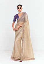 Thumbnail for Monjolika Fashion Fancy Fabric Embroidered Beige Saree - Distacart