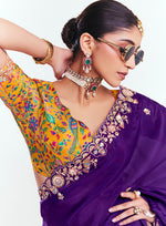 Thumbnail for Monjolika Fashion Fancy Fabric Embroidered Purple Saree - Distacart