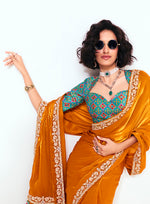 Thumbnail for Monjolika Fashion Fancy Fabric Embroidered Orange Saree - Distacart