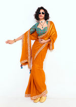 Thumbnail for Monjolika Fashion Fancy Fabric Embroidered Orange Saree - Distacart
