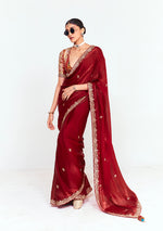 Thumbnail for Monjolika Fashion Fancy Fabric Embroidered Maroon Saree - Distacart