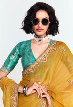 Thumbnail for Monjolika Fashion Fancy Fabric Embroidered Mustard Saree - Distacart