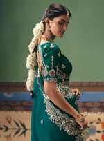 Thumbnail for Monjolika Fashion Teal Fancy Fabric Embroidered Saree - Distacart