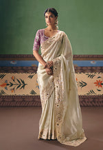 Thumbnail for Monjolika Fashion Cream Fancy Fabric Embroidered Saree - Distacart