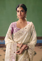 Thumbnail for Monjolika Fashion Cream Fancy Fabric Embroidered Saree - Distacart