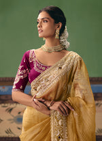 Thumbnail for Monjolika Fashion Mustard Fancy Fabric Embroidered Saree - Distacart