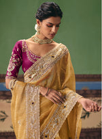 Thumbnail for Monjolika Fashion Mustard Fancy Fabric Embroidered Saree - Distacart