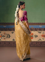 Thumbnail for Monjolika Fashion Mustard Fancy Fabric Embroidered Saree - Distacart
