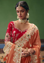 Thumbnail for Monjolika Fashion Coral Fancy Fabric Embroidered Saree - Distacart