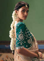 Thumbnail for Monjolika Fashion Beige Fancy Fabric Embroidered Saree - Distacart