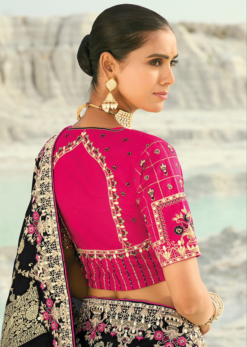 Monjolika Fashion Viscose Embroidered Black Saree - Distacart