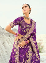 Thumbnail for Monjolika Fashion Viscose Embroidered Dark Magenta Saree - Distacart