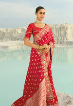 Thumbnail for Monjolika Fashion Viscose Embroidered Red Saree - Distacart