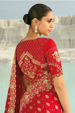 Thumbnail for Monjolika Fashion Viscose Embroidered Red Saree - Distacart