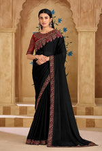 Thumbnail for Monjolika Fashion Embroidered Faux Georgette Black Saree - Distacart