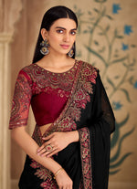 Thumbnail for Monjolika Fashion Embroidered Faux Georgette Black Saree - Distacart