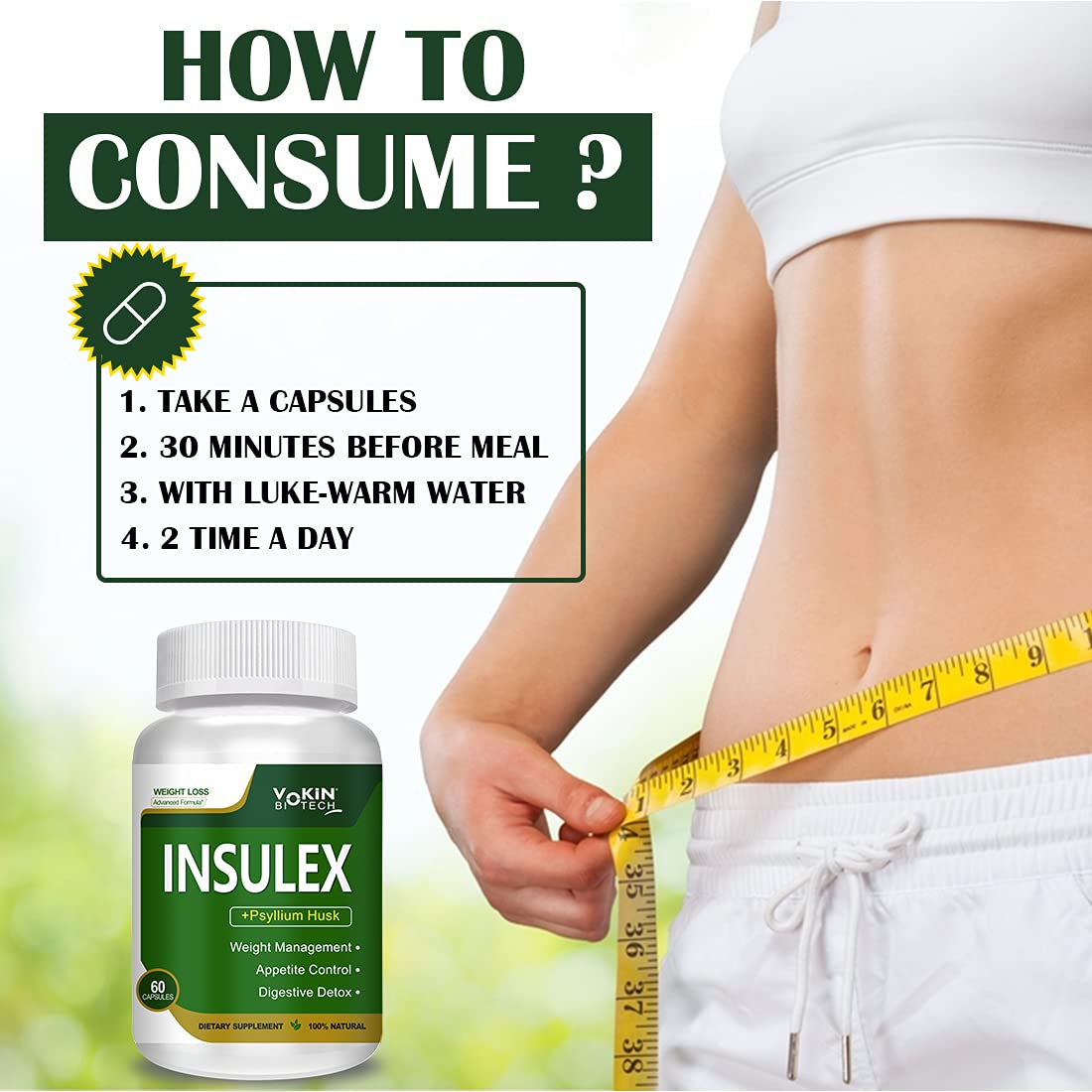 Vokin Biotech Insulex Weight Management | Appetite Control | Digestive Detox (60 Capsules)