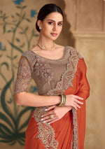 Thumbnail for Monjolika Fashion Embroidered Faux Chiffon Satin Orange Saree - Distacart