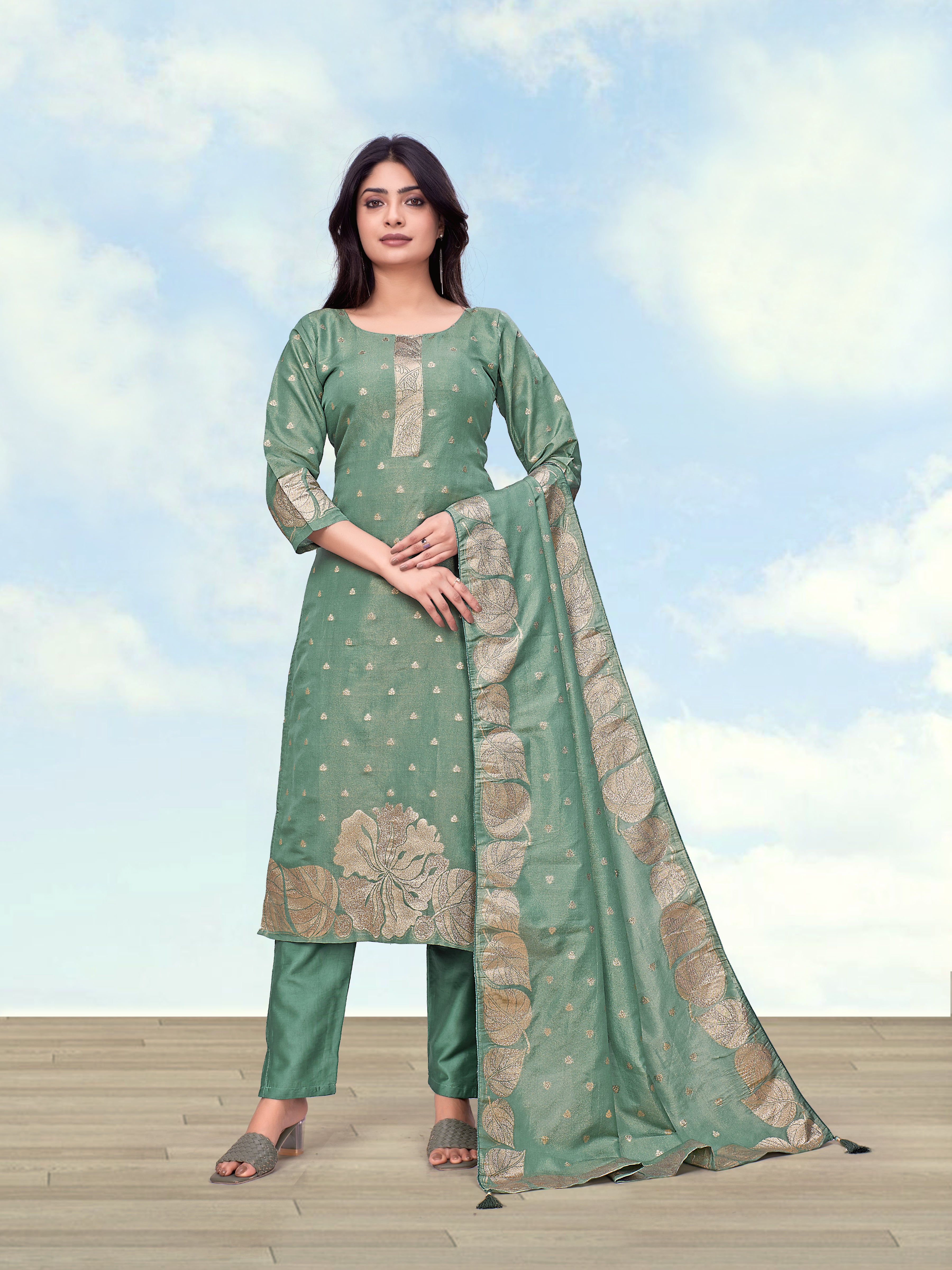 Monjolika Fashion Sea Green Simar Dyeable Print Straight Kurti Set - Dista