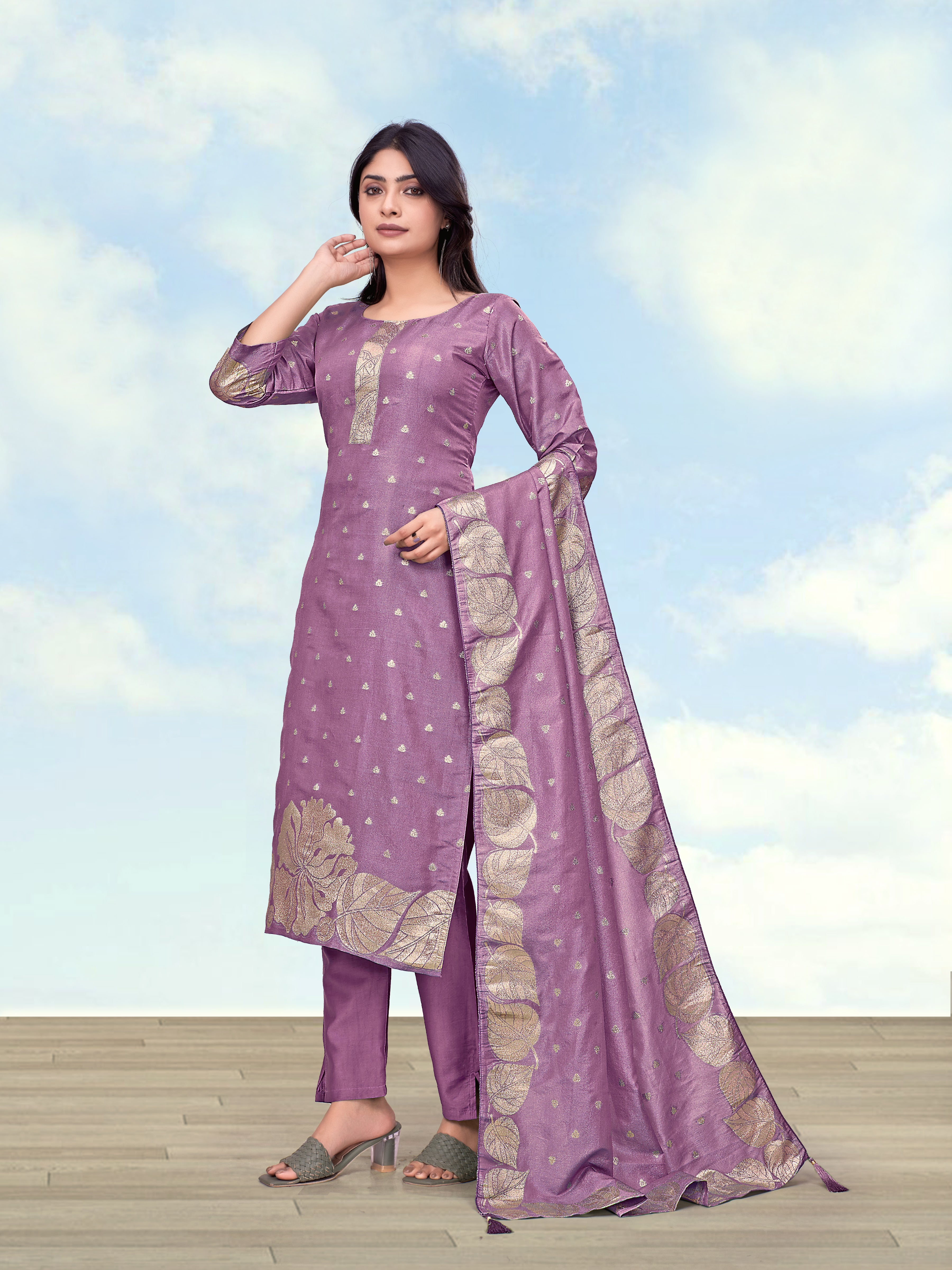 Monjolika Fashion Lavender Simar Dyeable Print Straight Kurti Set - Dista